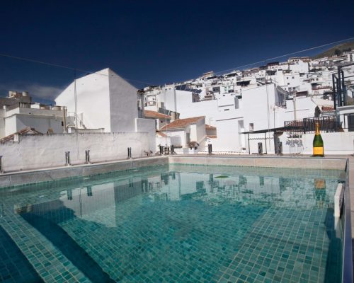 Photo is of No 17 Townhouse rental villa in Competa, Andalucia, Malaga Spain and shows the rooftop plunge pool