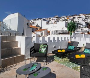 The photo shows the roof terrace of No 17 townhouse - a 5 star holiday rental villa located in Competa, Axaraquia, Andalucia, Southern Spain